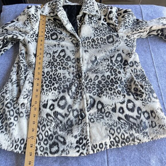 Mob Wife Snow Leopard Print Jacket Women Large Button Up Faux Fur Quilted Lining - Picture 10 of 11